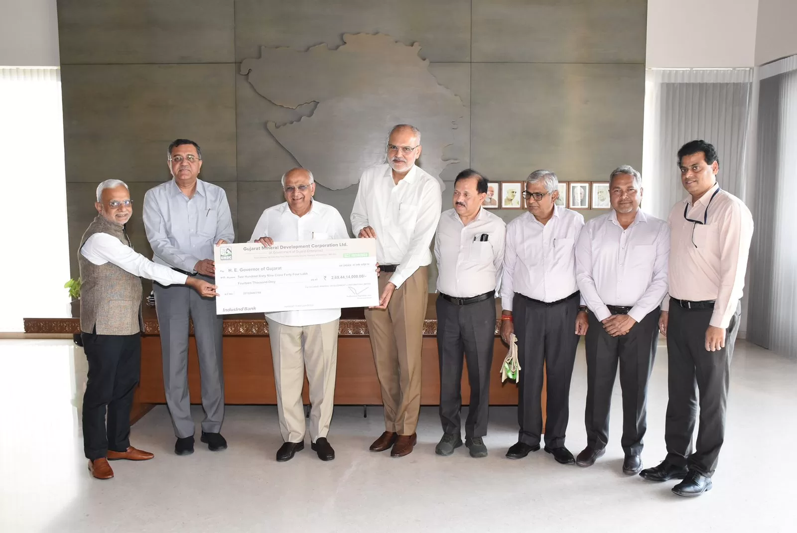 GMDC presents a dividend check of Rs. 269.44 crore to Chief Minister  Bhupendra Patel