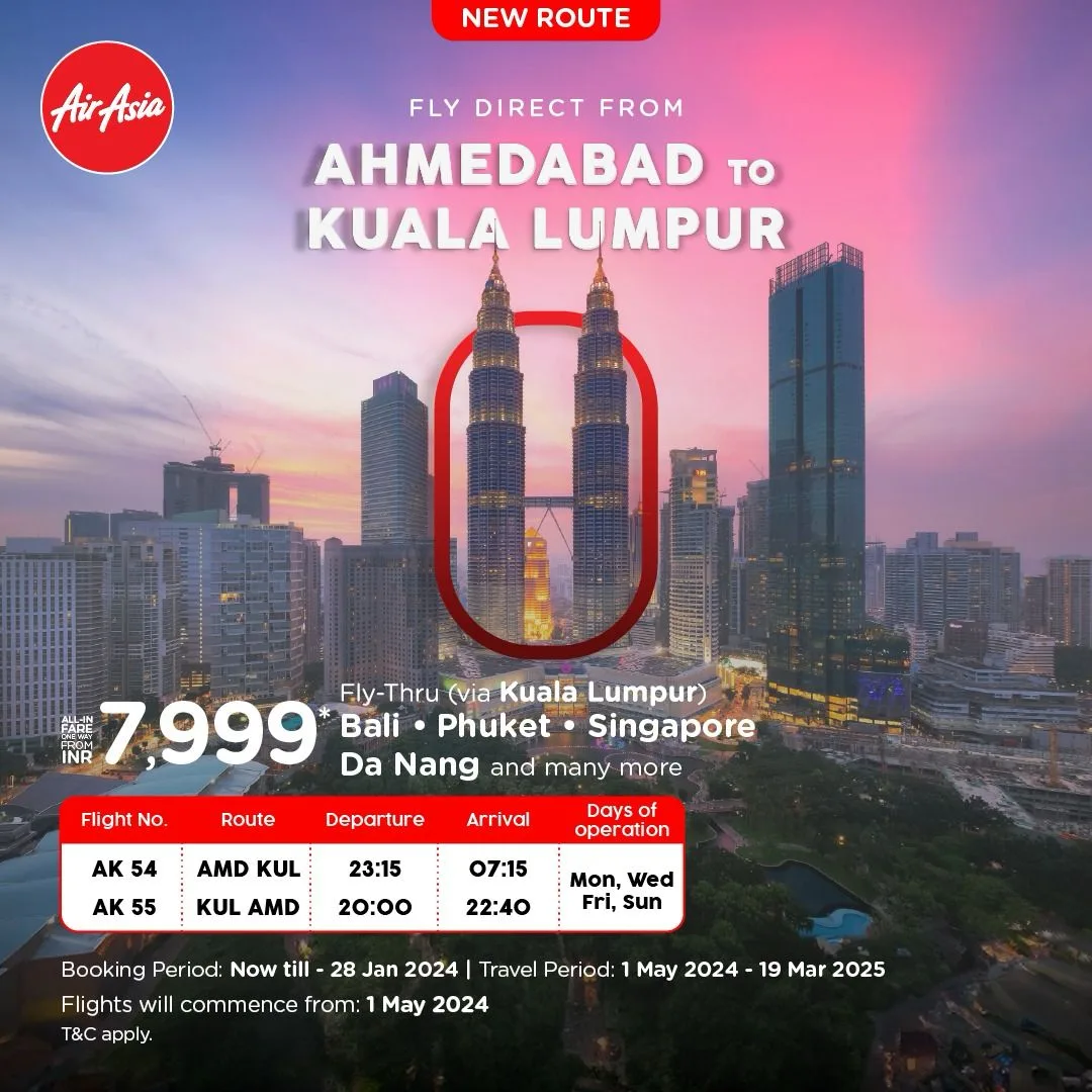 AirAsia launches new route to Kuala Lumpur from Ahmedabad